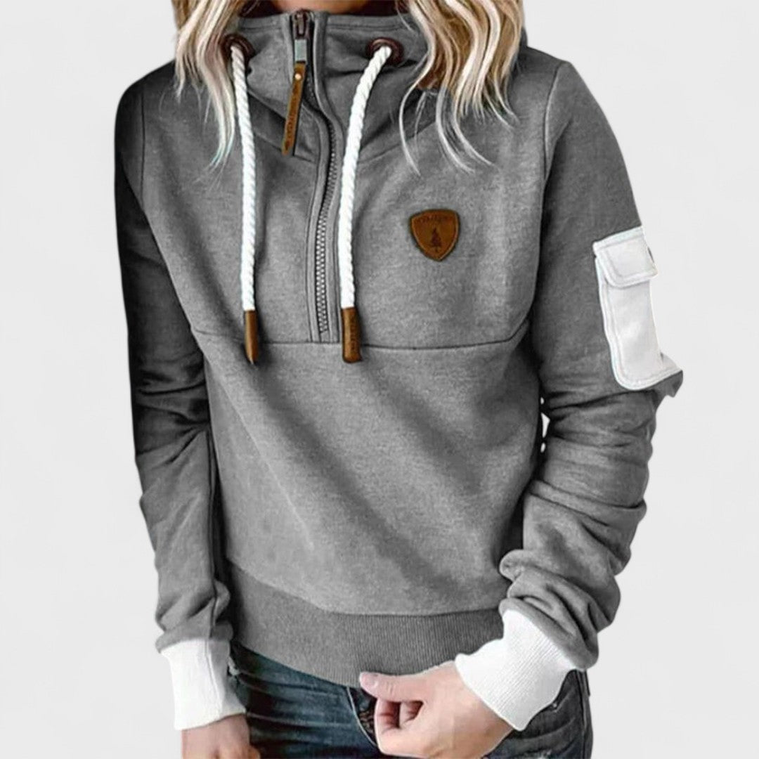 Women's Half-Zip Hoodie with Contrast Sleeve Pocket