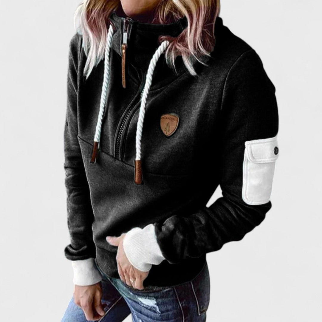 Women's Half-Zip Hoodie with Contrast Sleeve Pocket