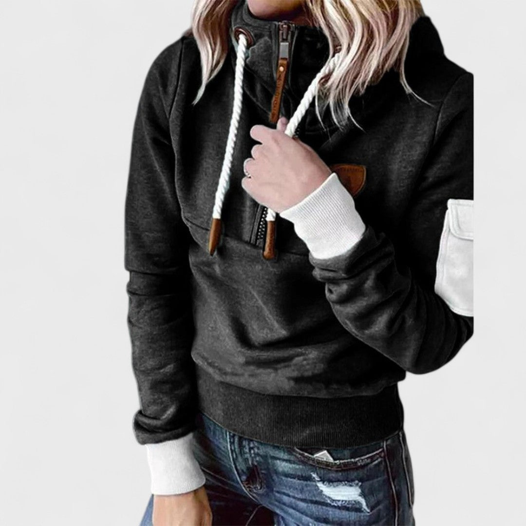 Women's Half-Zip Hoodie with Contrast Sleeve Pocket