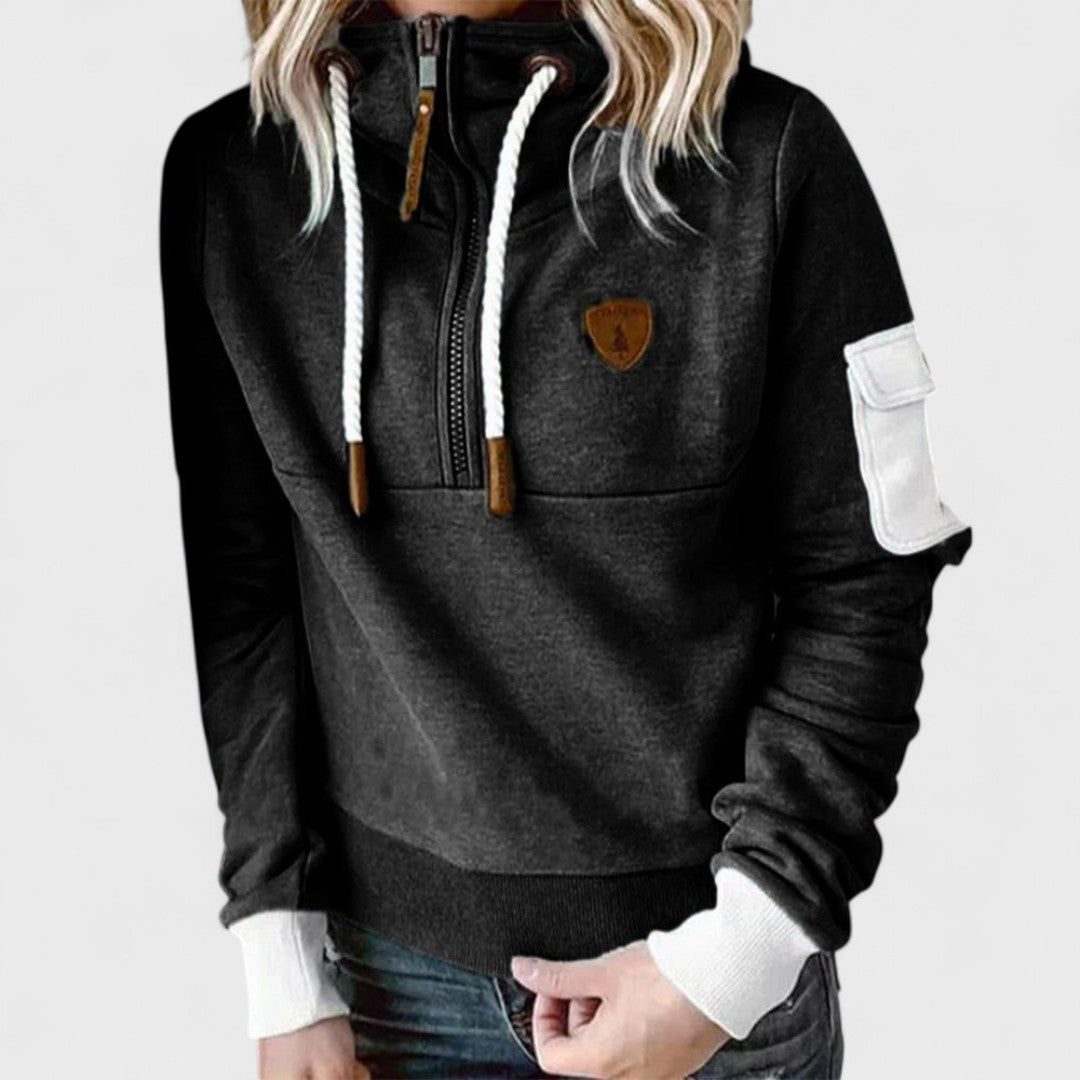 Women's Half-Zip Hoodie with Contrast Sleeve Pocket