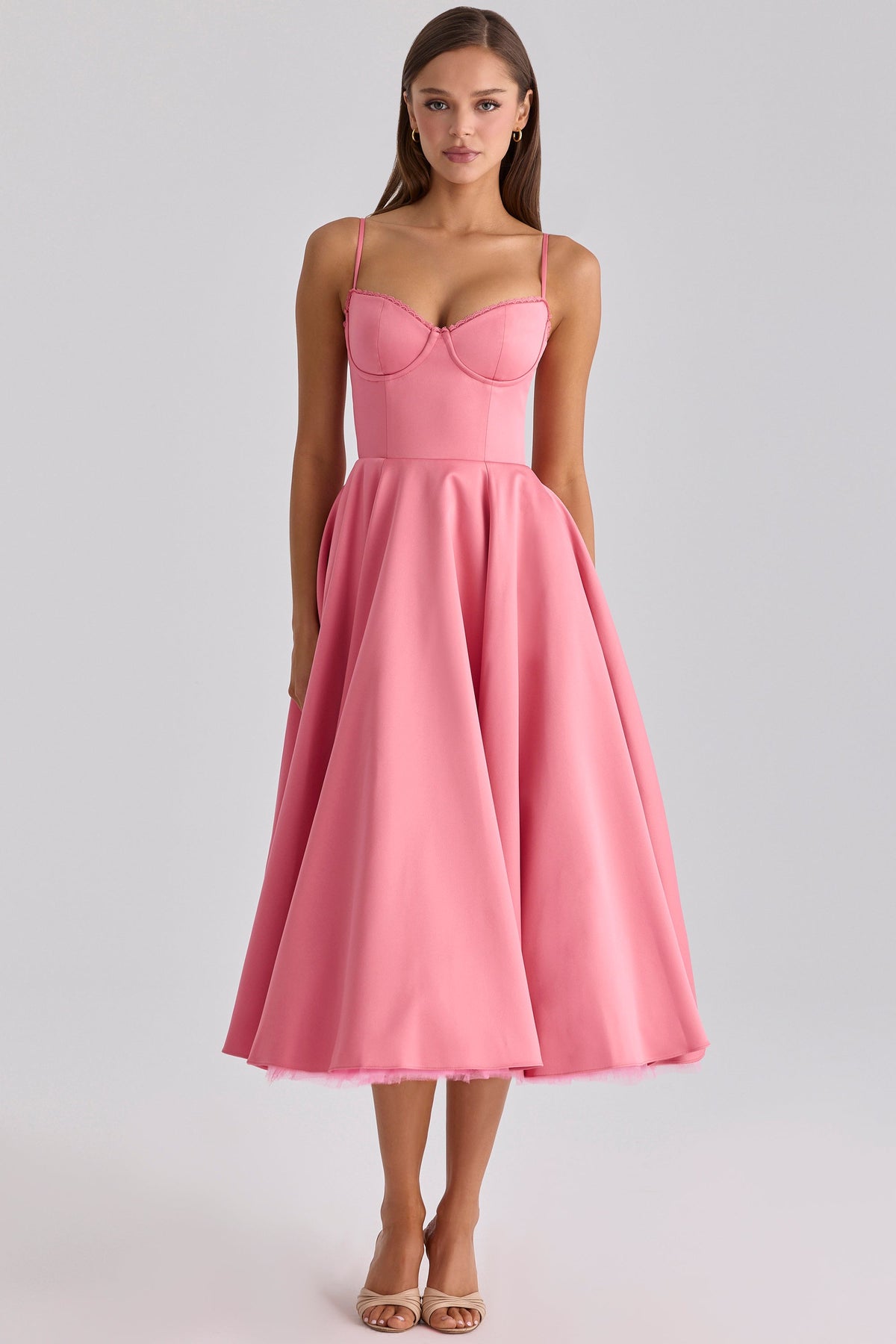 Women's Satin Tulle Midi Dress with Pockets