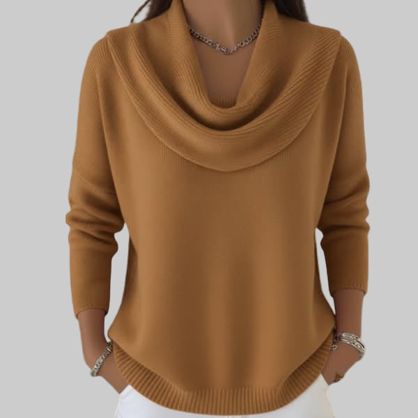 Women's Elegant Draped Cowl Neck Sweater