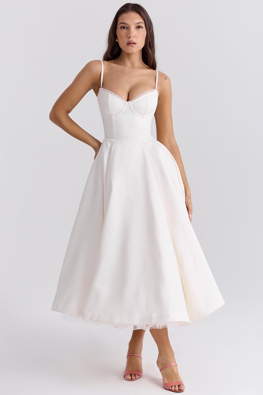 Women's Satin Tulle Midi Dress with Pockets