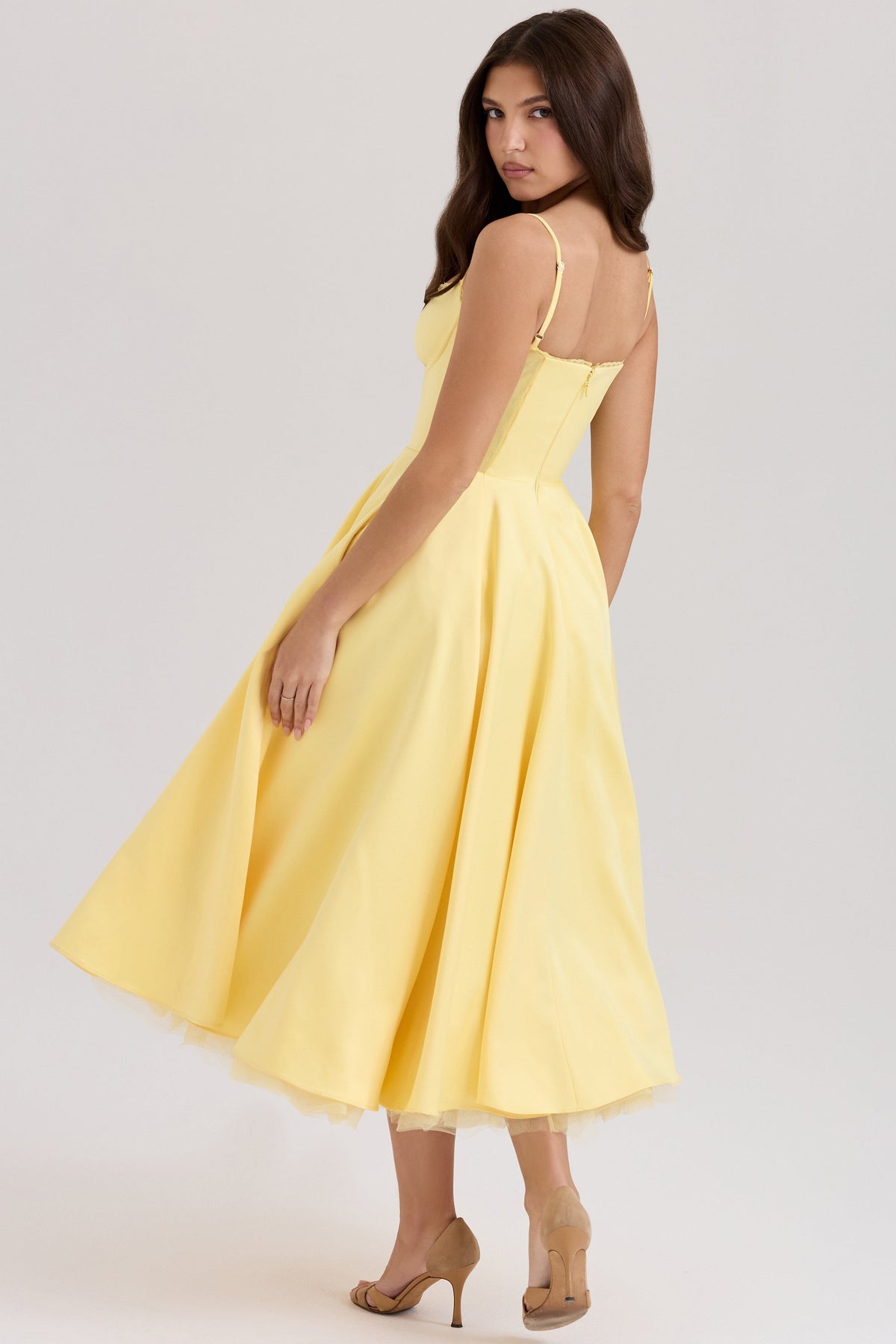 Women's Satin Tulle Midi Dress with Pockets