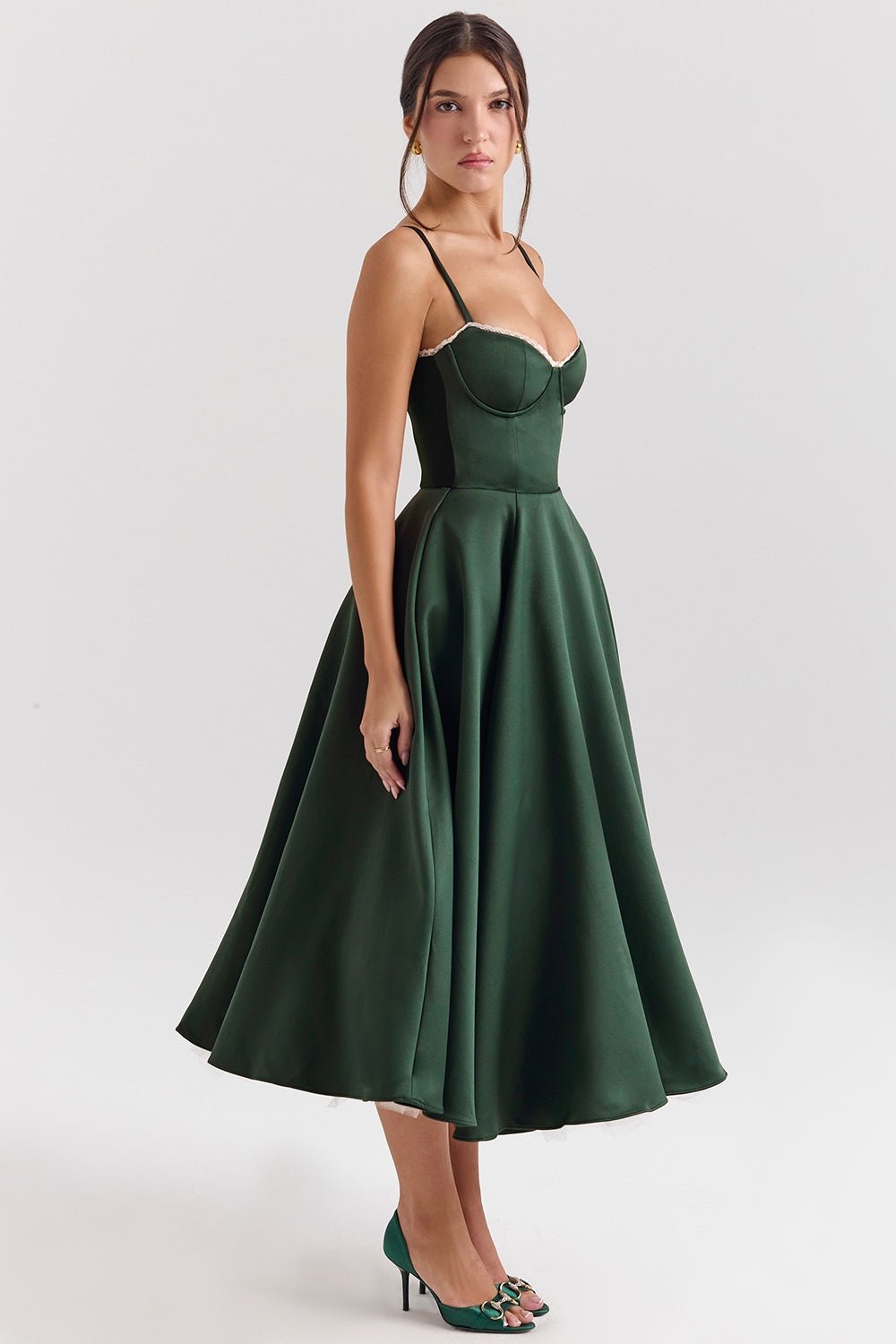 Women's Satin Tulle Midi Dress with Pockets