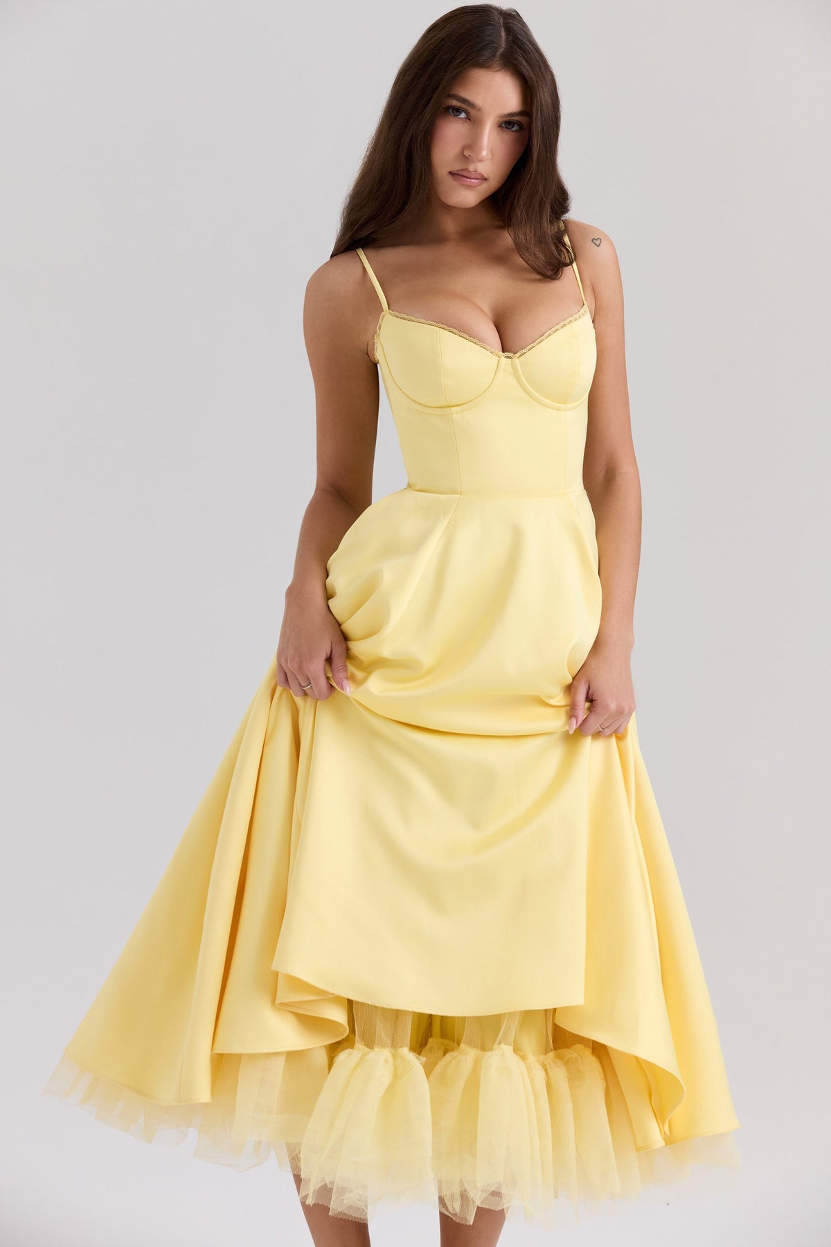 Women's Satin Tulle Midi Dress with Pockets