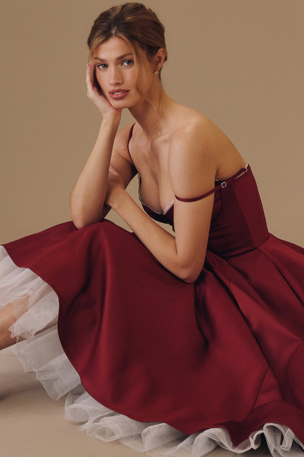 Women's Satin Tulle Midi Dress with Pockets