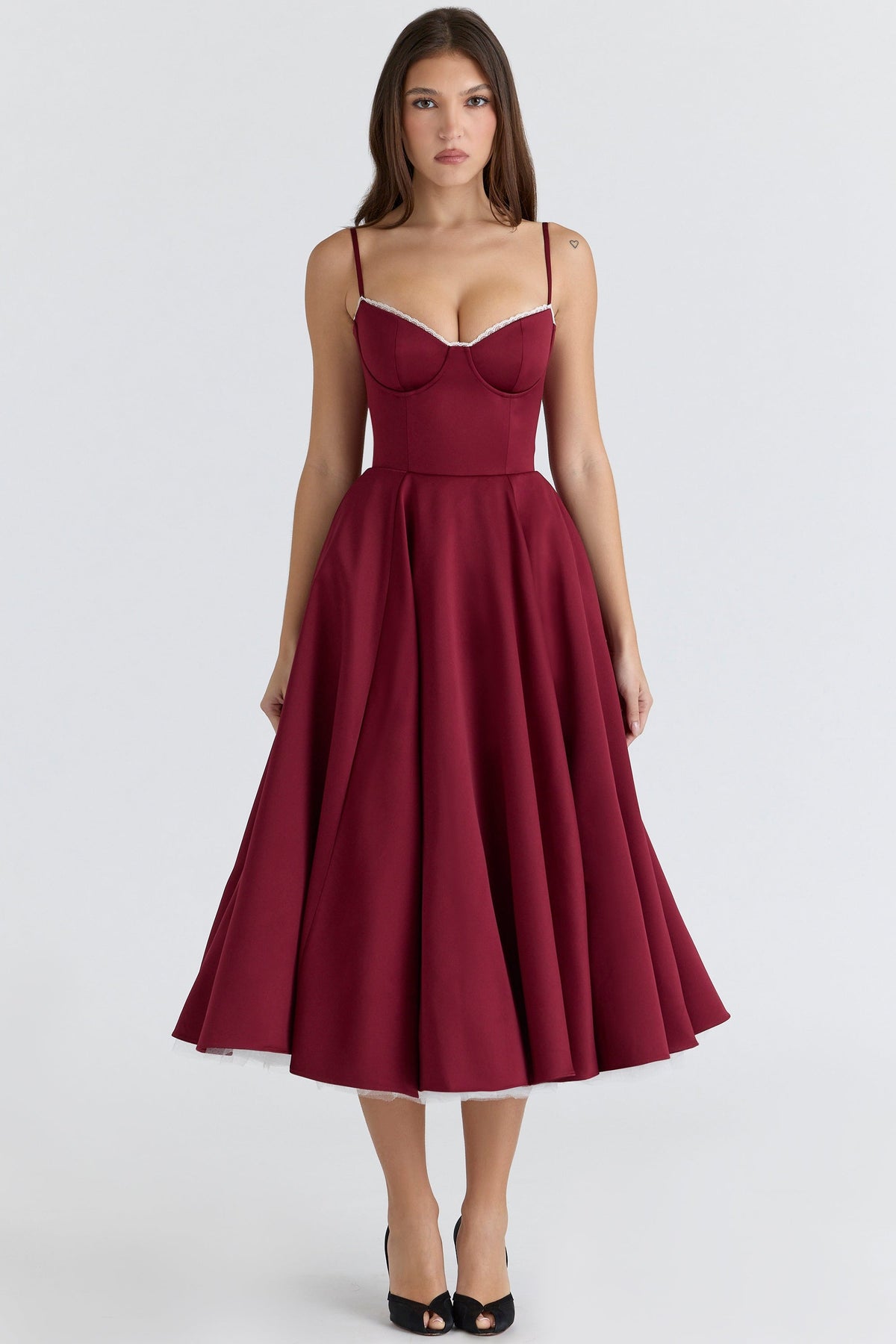 Women's Satin Tulle Midi Dress with Pockets