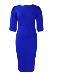 Ruffle Midi Dress with Peplum Waist Three-Quarter Sleeves