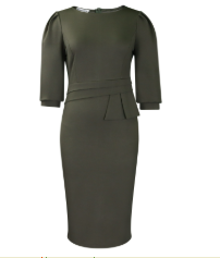 Ruffle Midi Dress with Peplum Waist Three-Quarter Sleeves