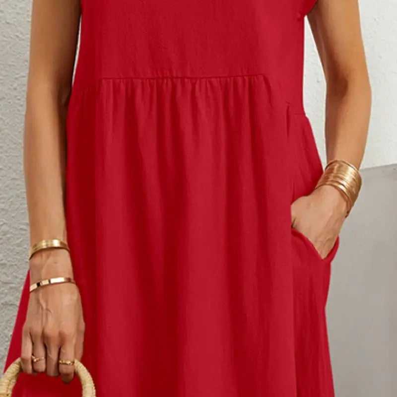 Women's Casual Midi Dress with Short Sleeves