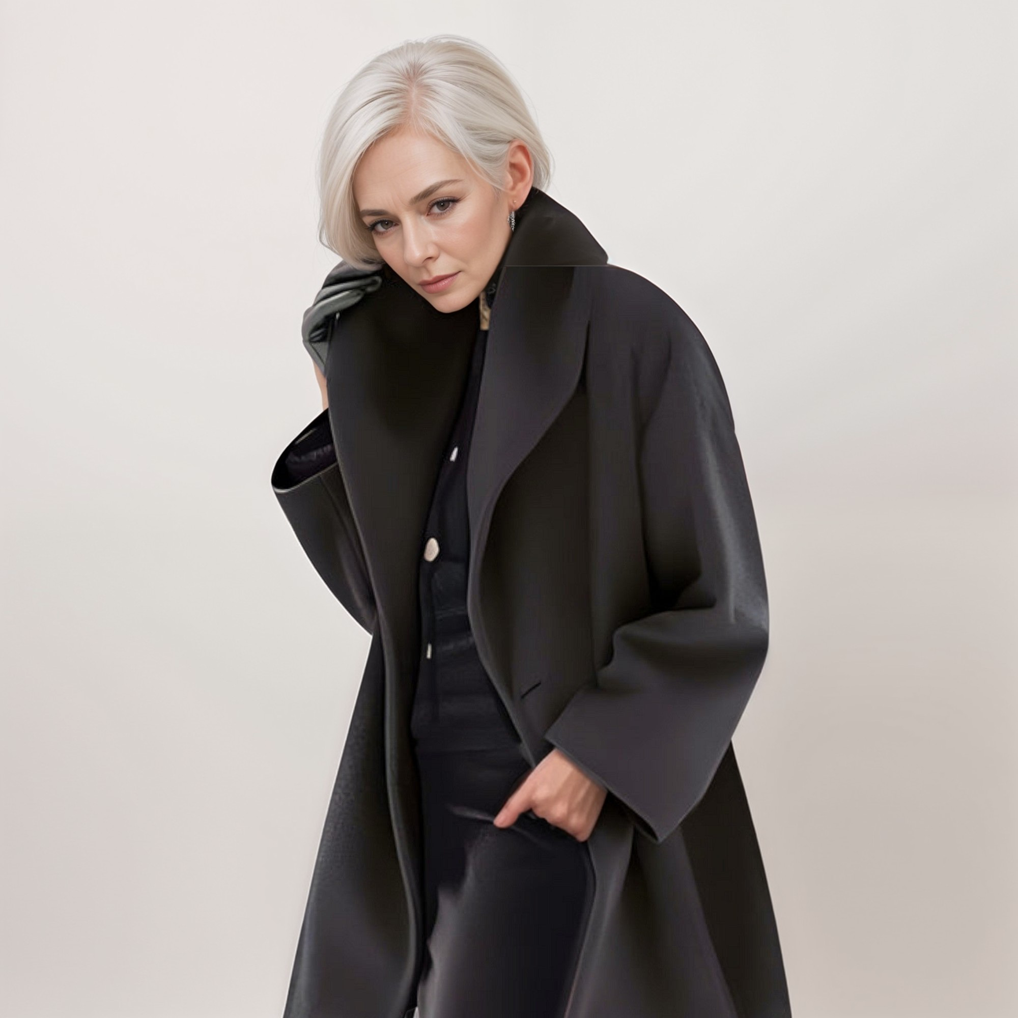 Cappotto invernale da donna casual oversize con collo scialle aperto