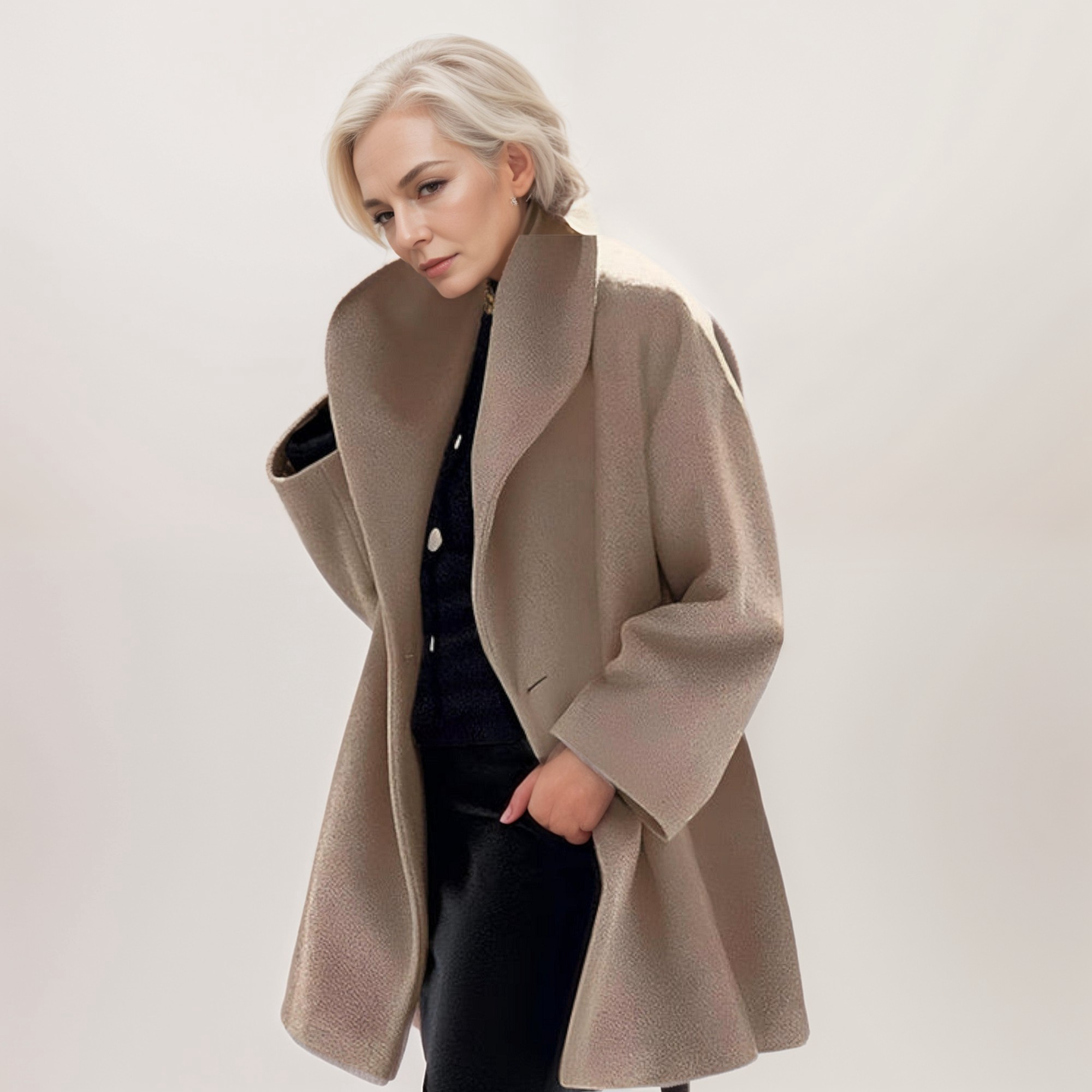 Cappotto invernale da donna casual oversize con collo scialle aperto