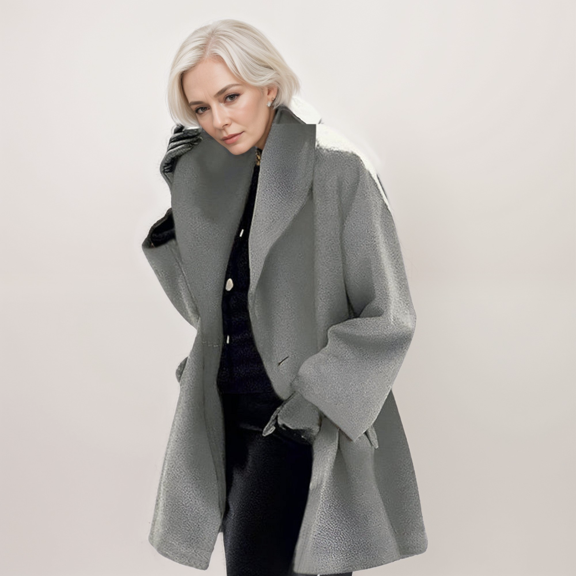 Cappotto invernale da donna casual oversize con collo scialle aperto