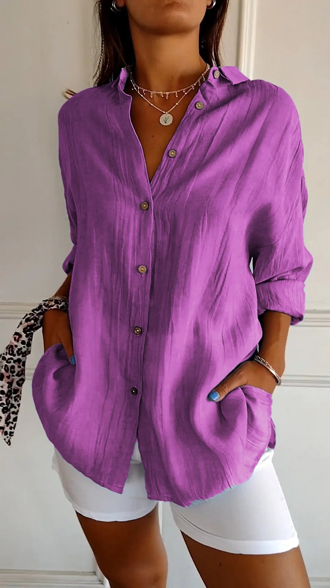 Women’s Linen-Style Button-Up Shirt