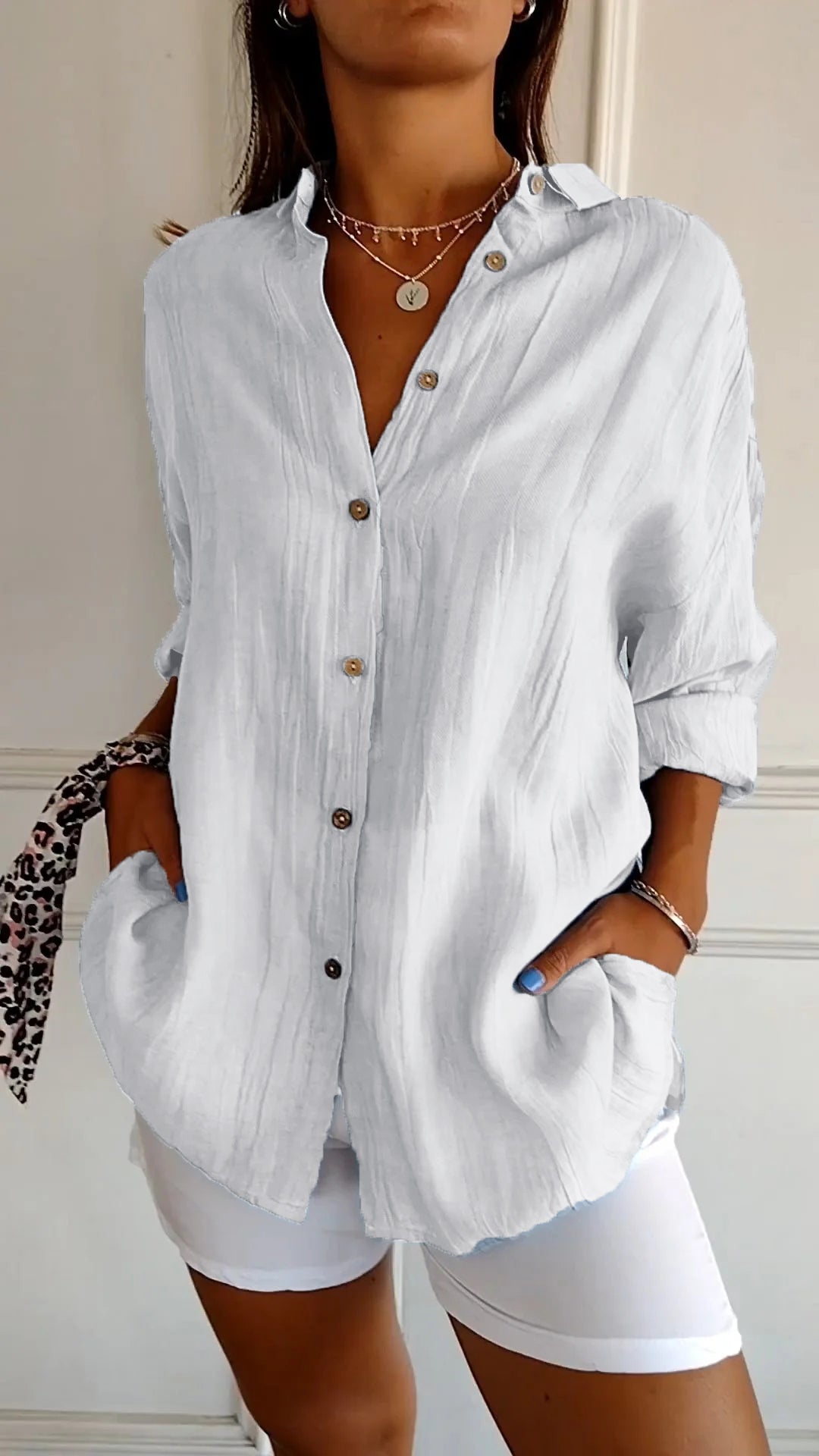 Women’s Linen-Style Button-Up Shirt