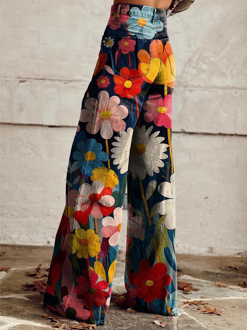Women's Floral Palazzo Wide-Leg Pants