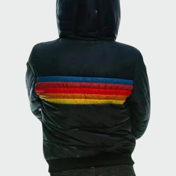 Women's Retro Stripe Hooded Puffer Jacket