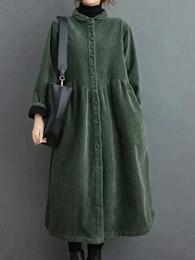 Women's Corduroy Button-Front A-Line Midi Dress