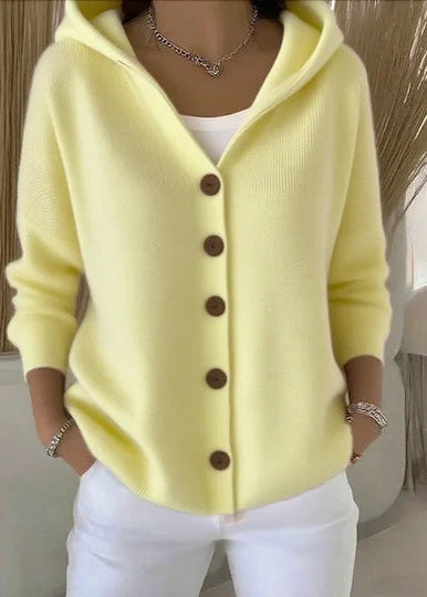 Cardigan da donna con cappuccio e bottoni in maglia