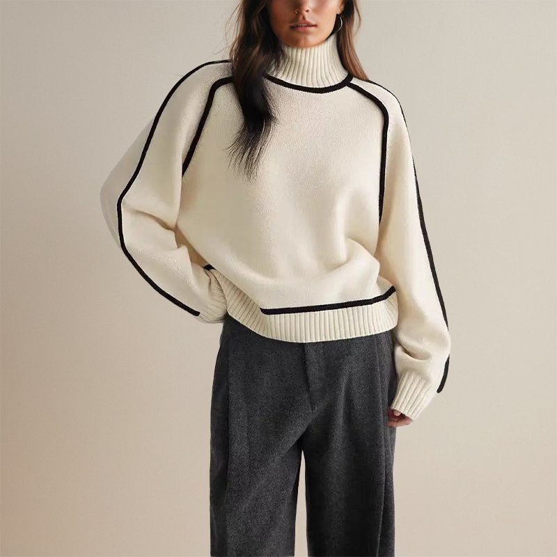Maglione a collo alto da donna con rifiniture a contrasto