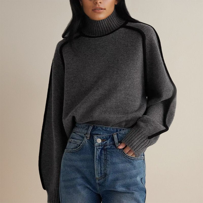 Maglione a collo alto da donna con rifiniture a contrasto