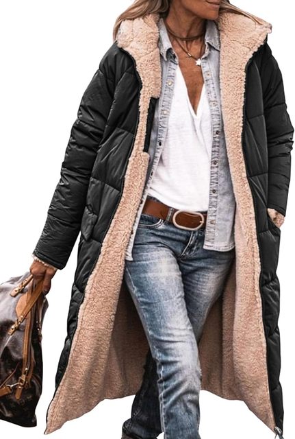 Manteau long matelassé à capuche pour femme avec doublure douillette
