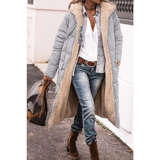 Manteau long matelassé à capuche pour femme avec doublure douillette