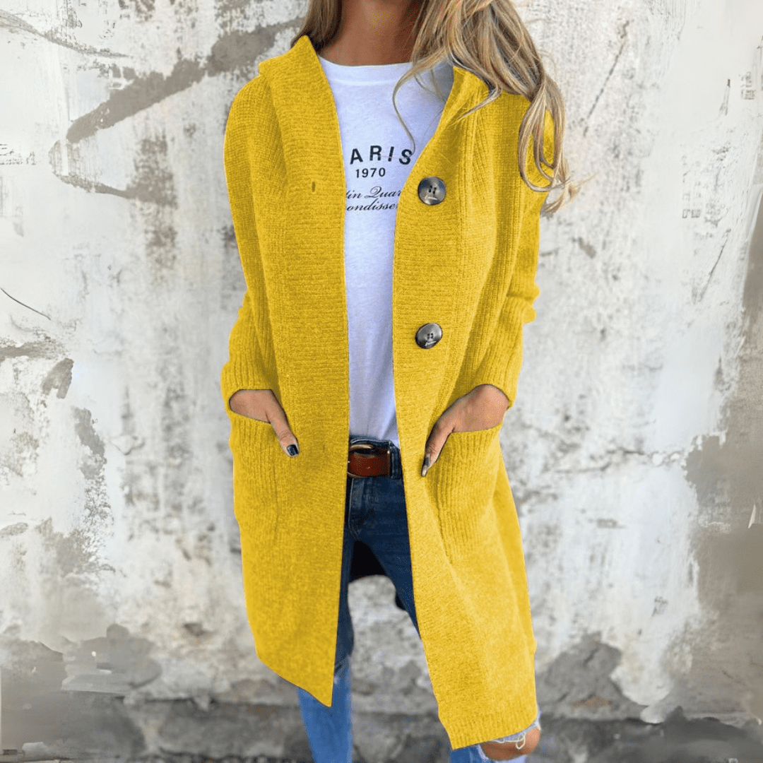 Gilet long boutonné pour femme avec col montant
