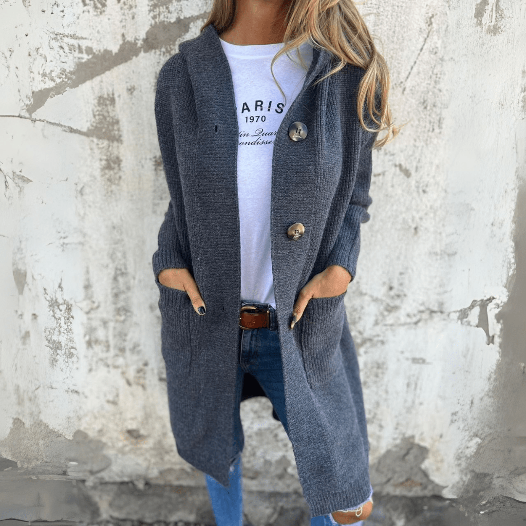 Gilet long boutonné pour femme avec col montant