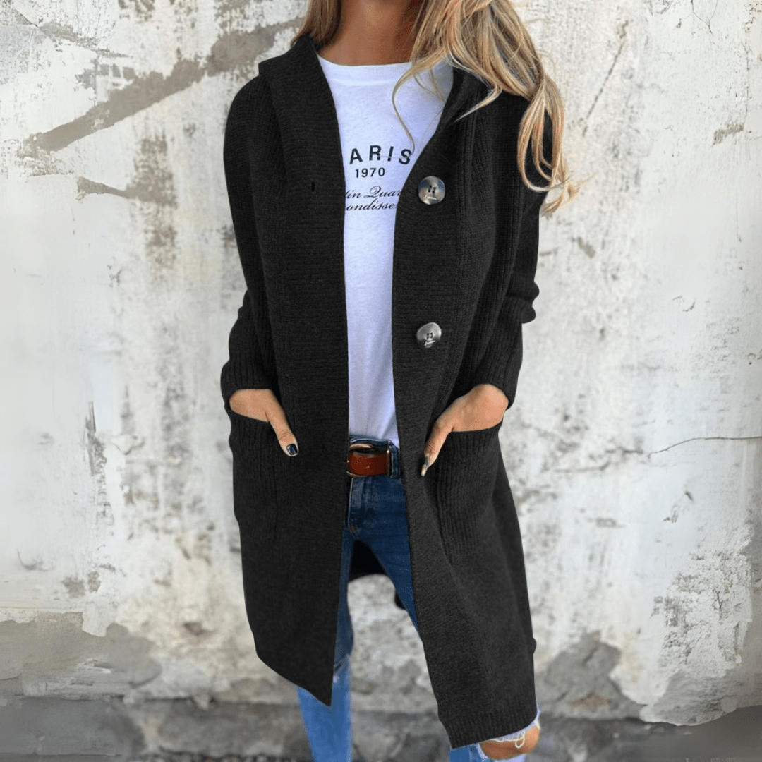 Gilet long boutonné pour femme avec col montant