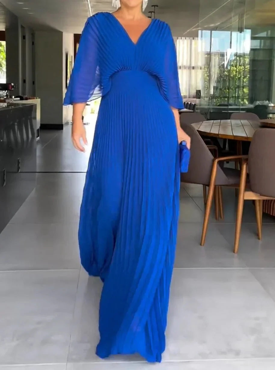Lovella – V-Neck Pleated Kaftan Maxi Dress