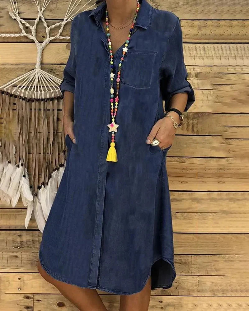 Robe midi-chemise en jean pour femme avec poches