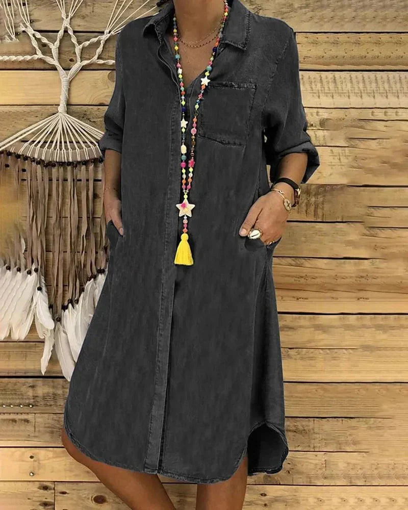 Robe midi-chemise en jean pour femme avec poches