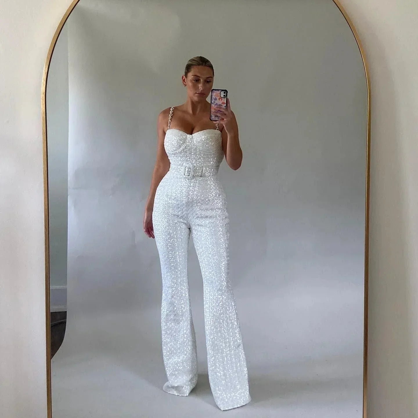 Women's Sequin Strapless Flare Jumpsuit