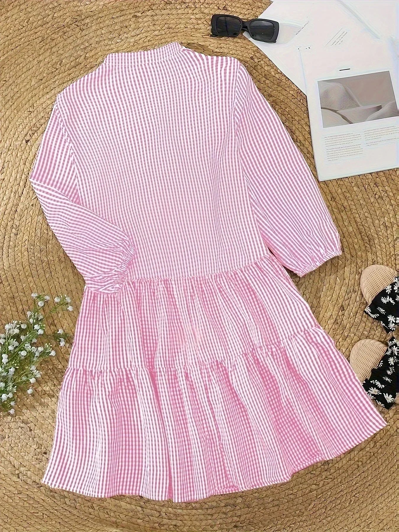 Γυναικείο Μίνι Φόρεμα Gingham με Φαρδιά Γραμμή
