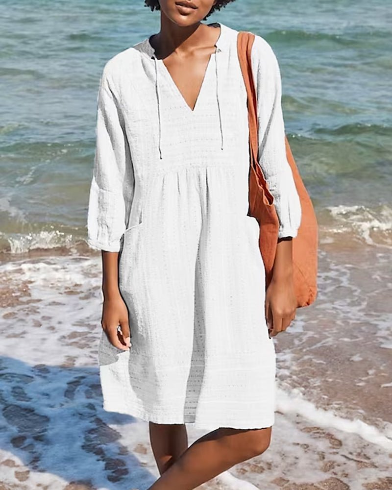 Robe midi d'été bohème Alice en coton pour femme col en V
