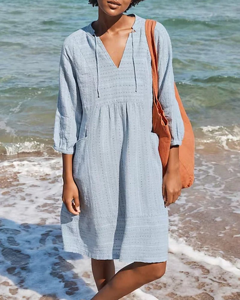 Robe midi d'été bohème Alice en coton pour femme col en V