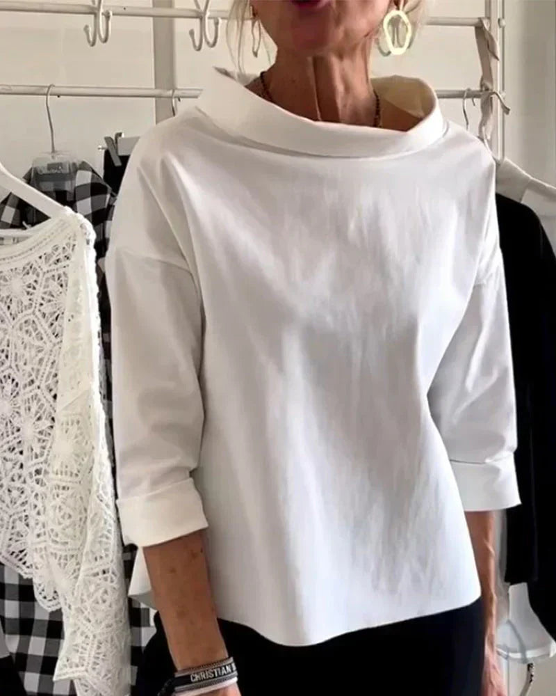 Women's Elegant Boat Neck 3/4 Sleeve Relaxed Top