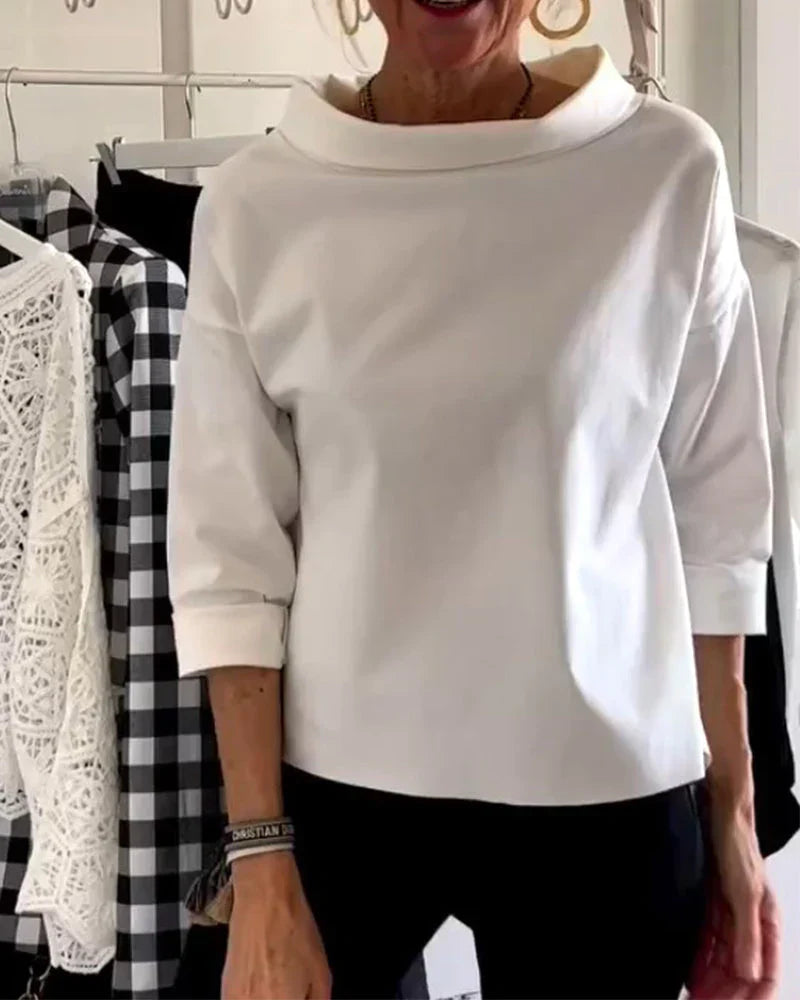 Women's Elegant Boat Neck 3/4 Sleeve Relaxed Top
