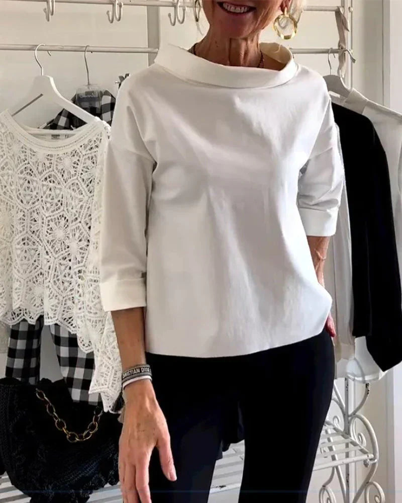 Women's Elegant Boat Neck 3/4 Sleeve Relaxed Top