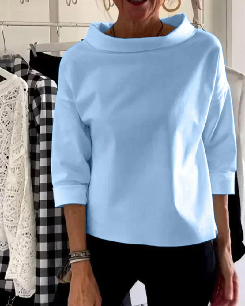 Women's Elegant Boat Neck 3/4 Sleeve Relaxed Top