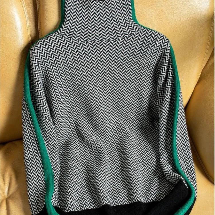 Women's Herringbone Turtleneck Knit Sweater