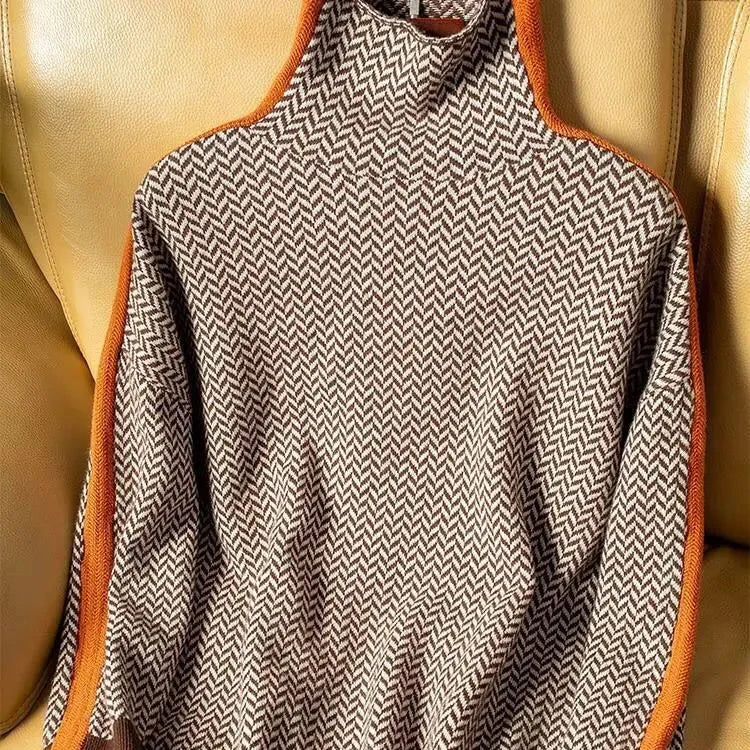 Women's Herringbone Turtleneck Knit Sweater