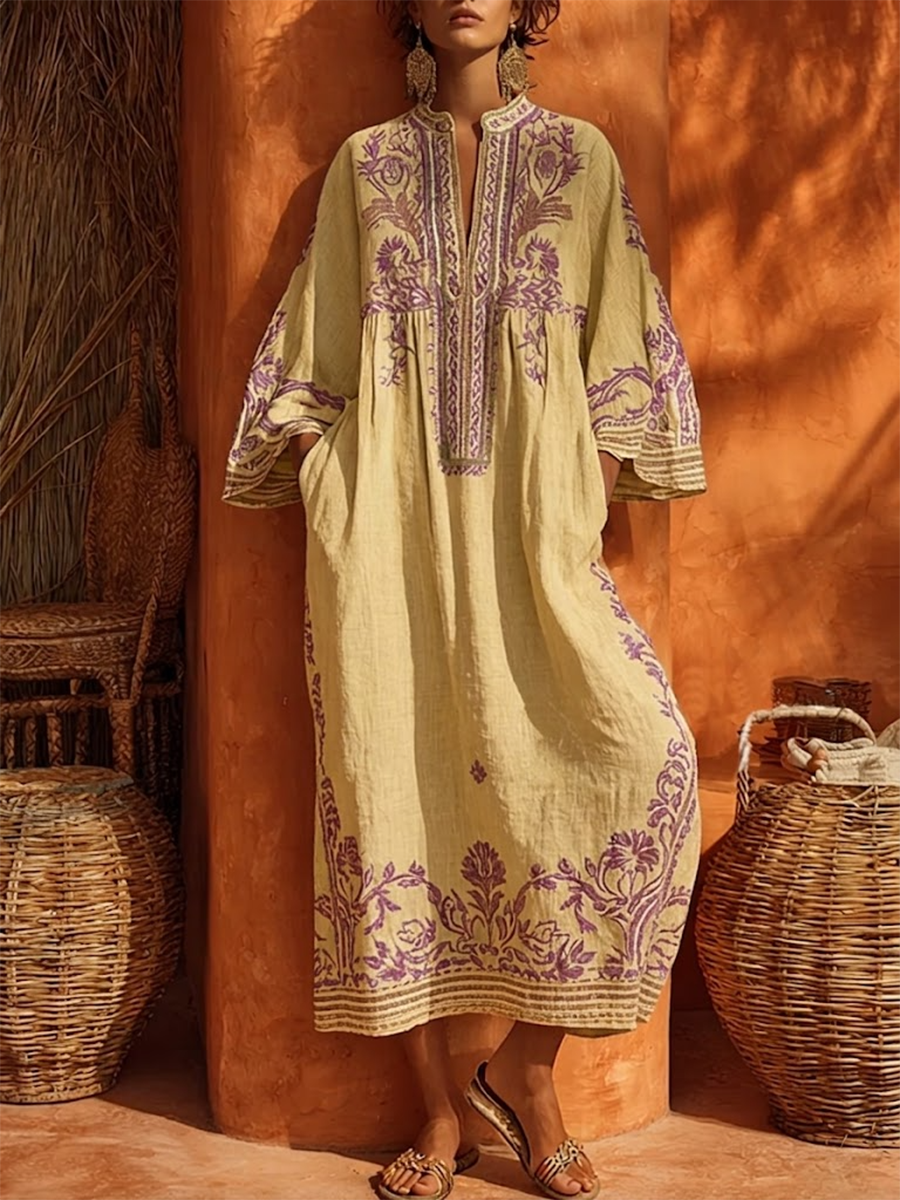 Γυναικείο μάξι φόρεμα boho με κέντημα