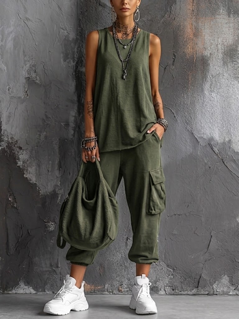 Σετ 2 τεμαχίων με αμάνικο τοπ και παντελόνι jogger για γυναίκες