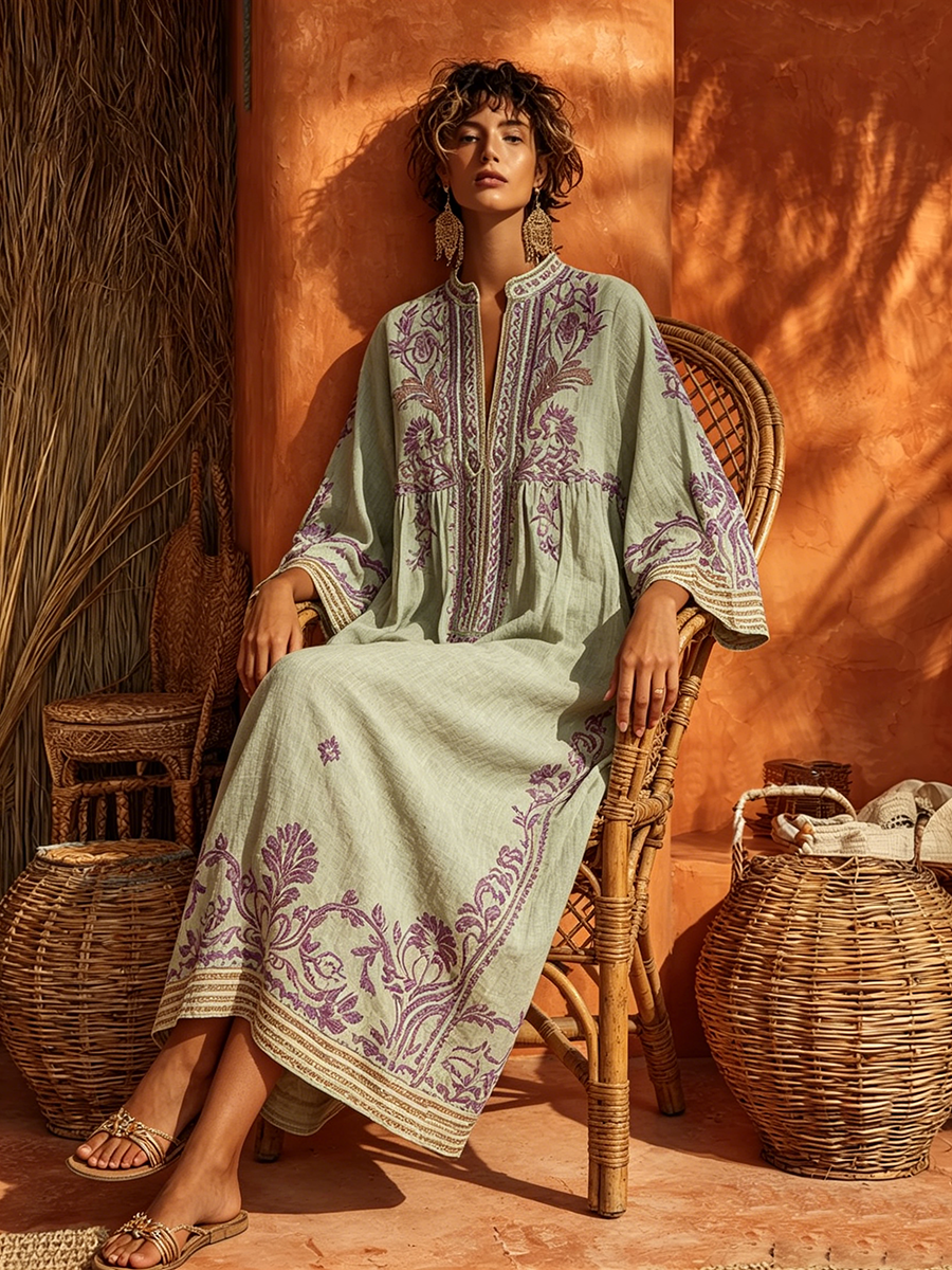 Γυναικείο μάξι φόρεμα boho με κέντημα