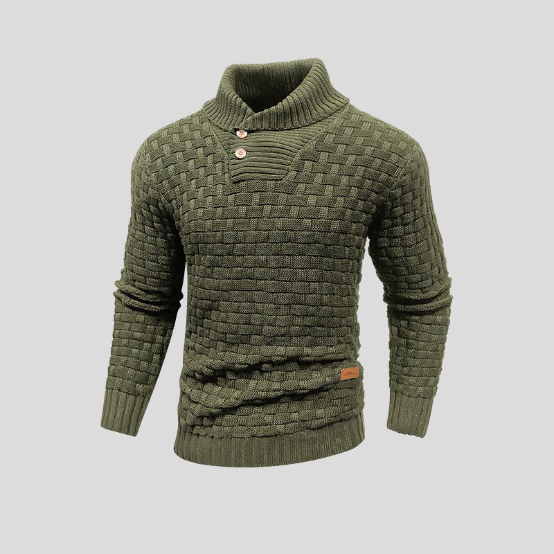 Men's Textured Turtleneck Sweater with Button Detail