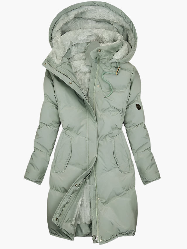 Women’s Long Hooded Puffer Quilted Coat with Faux Fur Lining