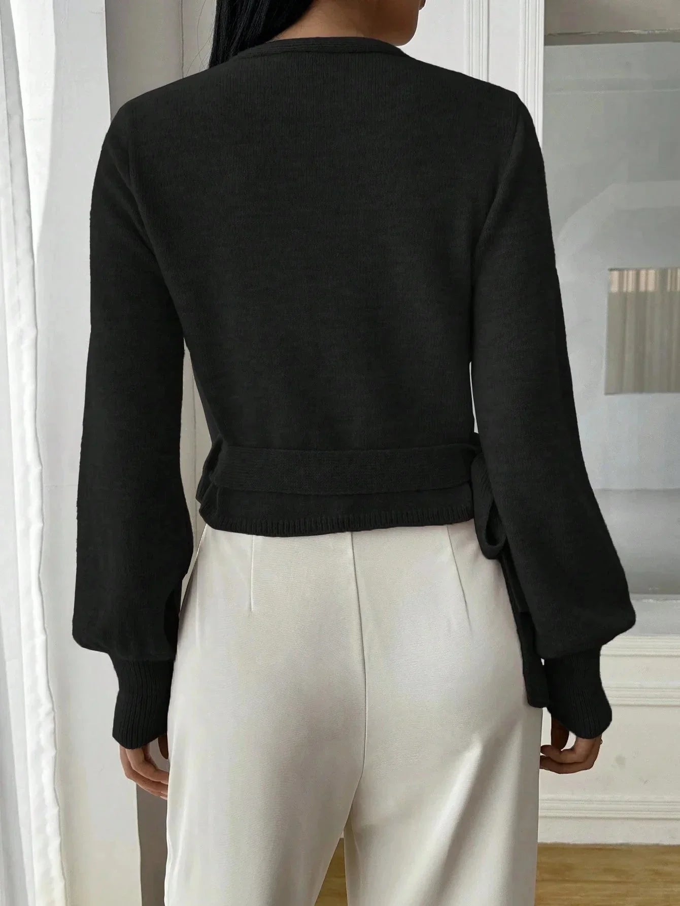 Women's Wrap Sweater with Adjustable Tie Belt
